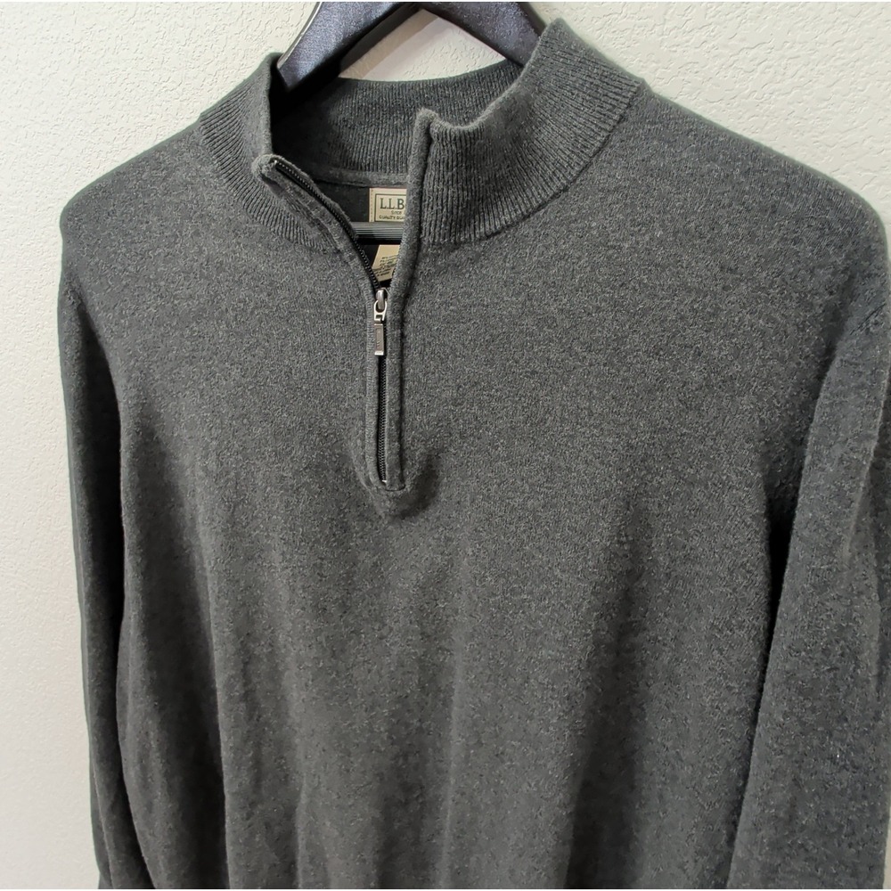 LL Bean Quarter Zip Pullover Sweater Cotton Cashmere Gray Mens 2XL XXL 275298